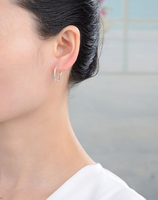 2pcs Real 18K Yellow Gold Plated Sterling Silver C Hoop Huggie Earrings, 20mm, 3mm Ball Dot, SSE45-3