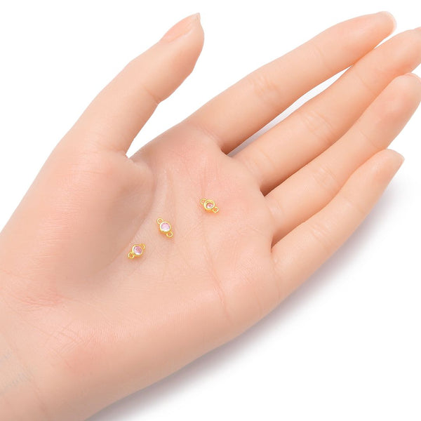 2pcs 925 Sterling Silver 4mm Tiny October Birthstone Links, Real 18K Yellow Gold Plated, Pink Tourmaline Cubic Zirconia Gemstone Connector, SXP5-10