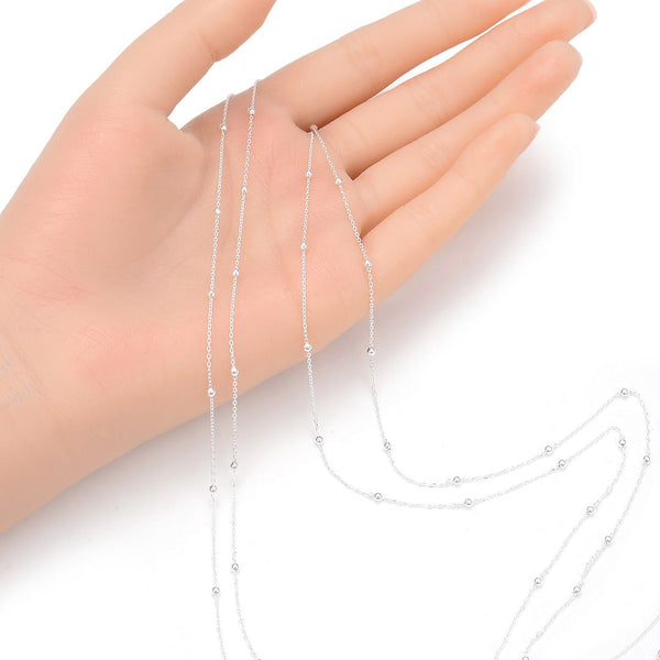 5 Feet 925 Sterling Silver Unfinished Bead Station Cable Chain Links, 2mm Beads, Thin Small, SSK-L1