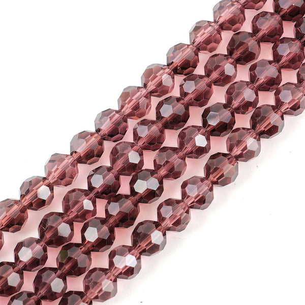 140pcs Creative Club Faceted Round Crystal Glass Beads, Burgundy Red, 8mm, Hole ID 1mm, CC2R811