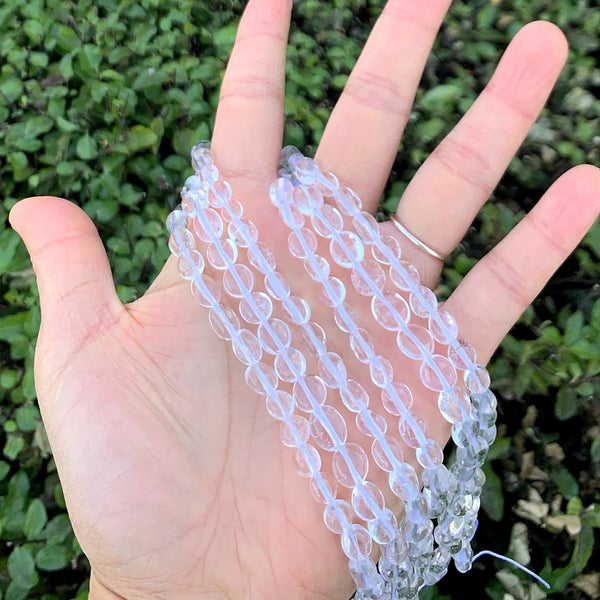 Natural Clear Crystal White Quartz Gemstone Oval Tumbled Pebble Beads, Irregular, 6mm to 8mm, Hole ID 1mm, 15 Inch/1 Strand, GZ11-37