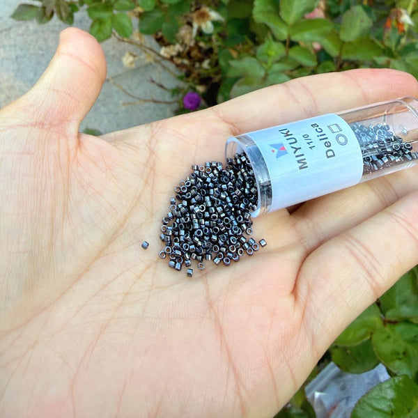 7.5g Miyuki Delica 11/0 Seed Beads, Opaque Metallic Gunmetal DB1