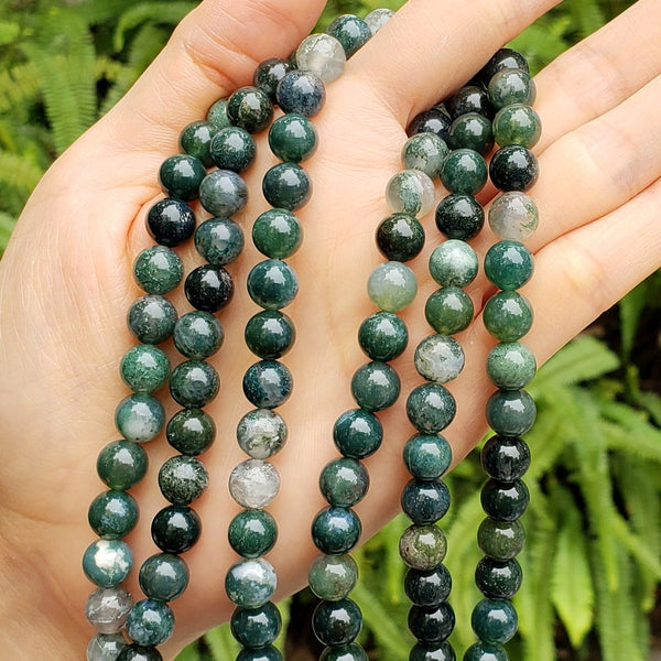 Natural Moss Agate Gemstone Round Beads, 15 Inch/1 Strand, Size Selections: 4mm/6mm/8mm/10mm