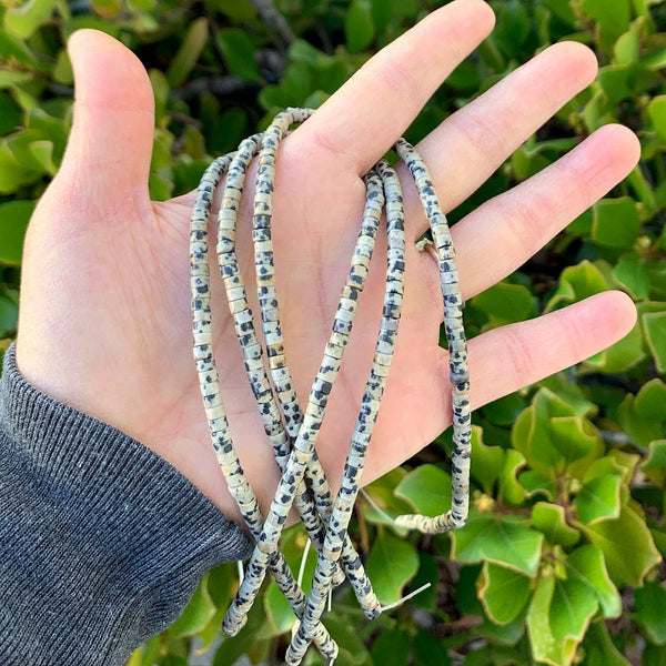 Natural Dalmatian Jasper Gemstone Heishi Tube Rondelle Beads, 4x2mm/Small, Hole ID 0.9mm, 14.5 Inch/1 Strand, GH-C7