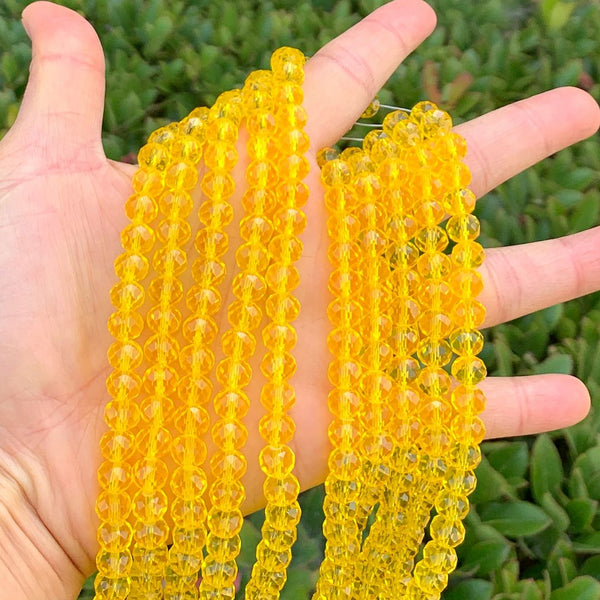 140pcs Creative Club Faceted Rondelle Crystal Glass Beads, Light Topaz, 8x6mm, Hole ID 1.1mm, CCR809