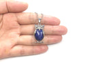 1pc Natural Blue Lapis Lazuli Gemstone Owl Pendant Necklace, 18 Inch Surgical Stainless Steel Chain, GGP-G2