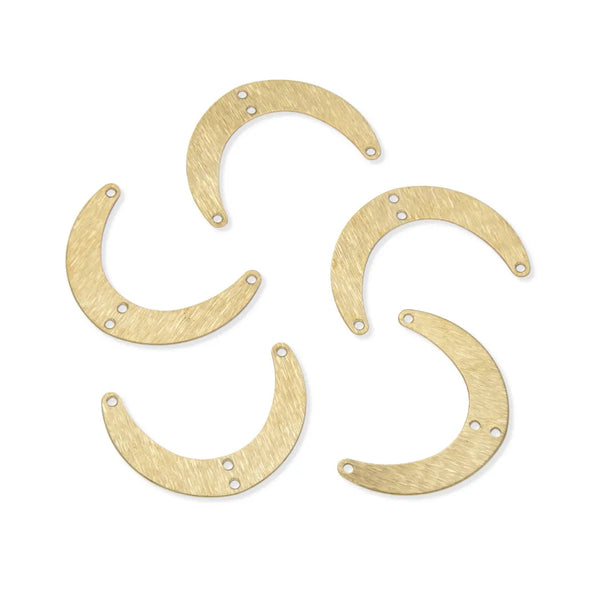 20pcs Brushed Raw Brass Moon Connector Link, 4-Hole, 29mm, Unplated/Uncoated, CF-C2