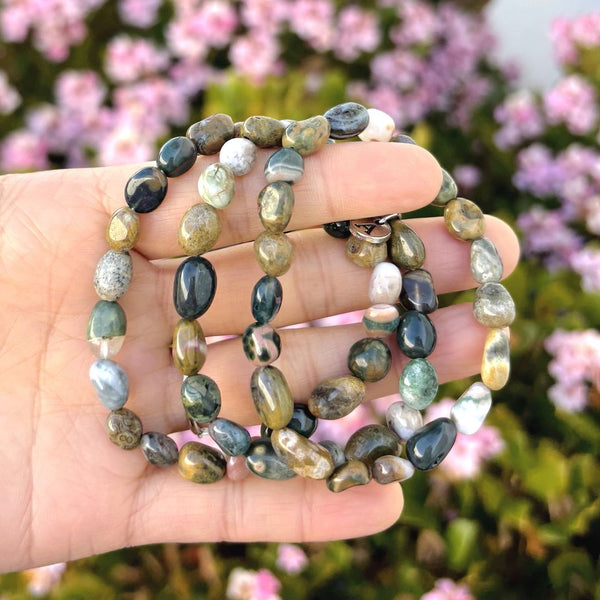 1 Strand Stretch Natural Multi-color Ocean Jasper Free Form Gemstone Bracelet, 5-8mm Small Beads, Length Selections: 7 inch/7.5 inch