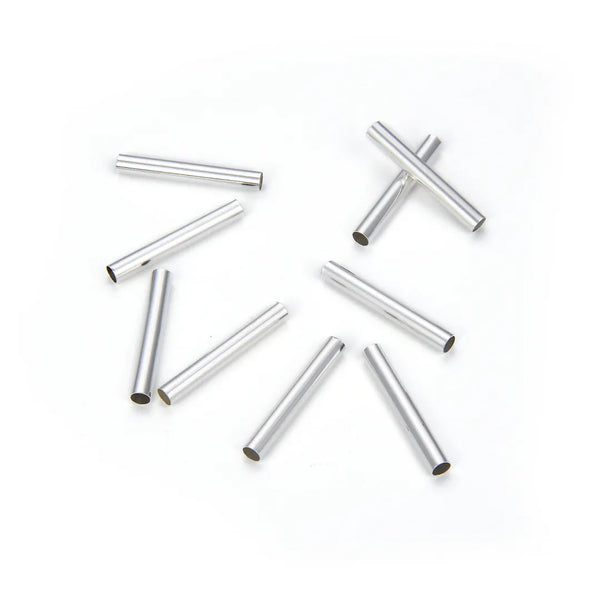 100pcs Smooth 20mm Tube Beads, Sterling Silver Plated Brass, Hole ID Selections: 1.5mm/2.4mm