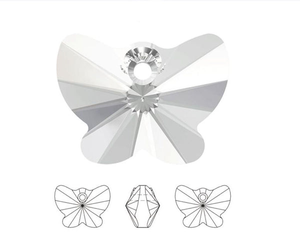 20pcs Creative Club Butterfly Crystal Glass Pendant Drop Beads, April Clear Birthstone, 10mm, Hole ID 1mm, CCM-1