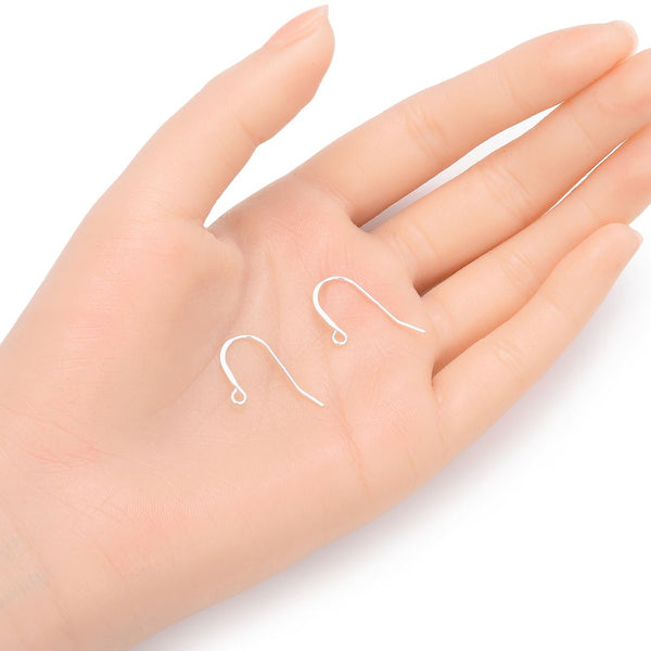 20pcs 925 Sterling Silver Flat Fish Earring Hooks, 18mm Long, Wire Gauge Selections: 0.6mm/0.7mm/0.8mm