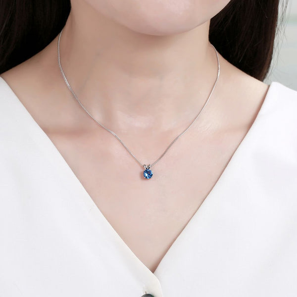 925 Sterling Silver December Birthstone Solitaire Necklace, 6mm/0.84 Carat Blue Zircon Cubic Zirconia CZ, Length Selections: 16 inch/18 inch