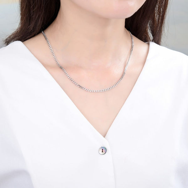 1pc 925 Sterling Silver Diamond Cut Curb Link Chain Necklace, Tarnish Resistant Rhodium Plated, 3mm, Thick Strong, Length Selections: 16/18/20/26/28 Inch