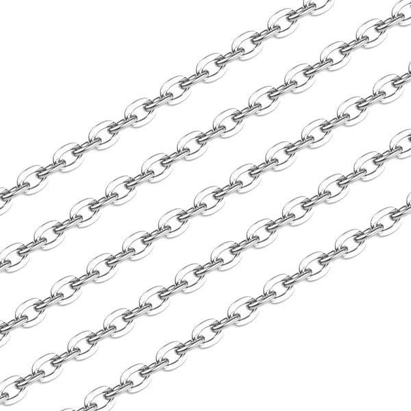 5 Feet 925 Sterling Silver Unfinished Flat Cable Chain Links, 3mm, SSK-R7