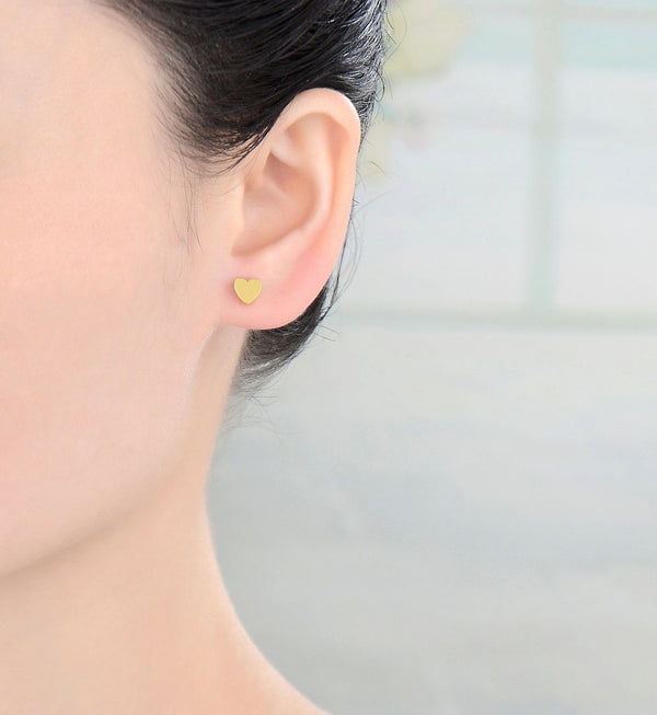 1 Pair 18K Yellow Gold Plated 925 Sterling Silver Stud Earrings, Love Heart Ear Studs, Small Tiny, SSE100-2