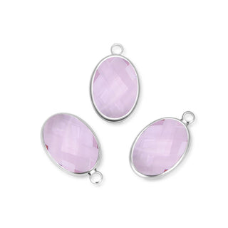 10pcs Grade A October Pink Oval Birthstone Charm Drops, Sterling Silver Plated Brass, 18x13mm, CCP6-S10