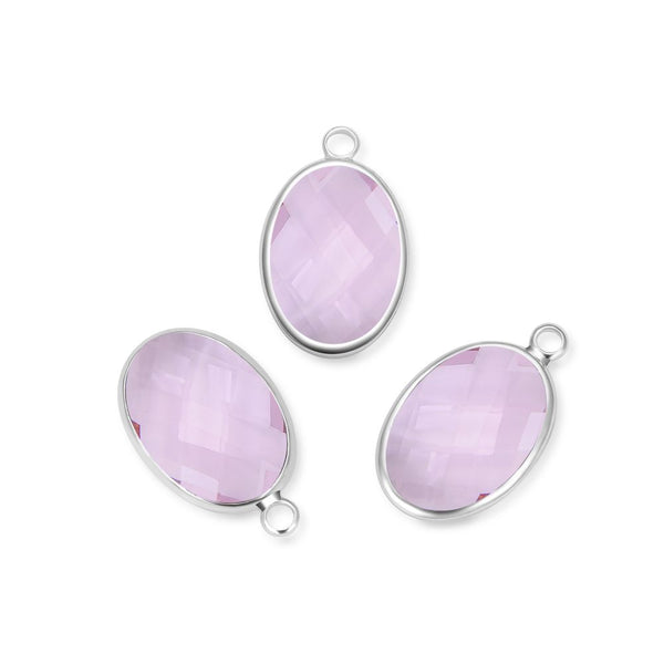 10pcs Grade A October Pink Oval Birthstone Charm Drops, Sterling Silver Plated Brass, 18x13mm, CCP6-S10