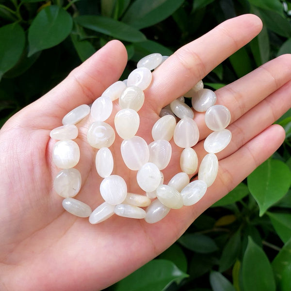 1 Strand Stretch Natural White Moonstone Free Form Gemstone Bracelet, 7-10mm Beads, Length Selections: 7 inch/7.5 inch