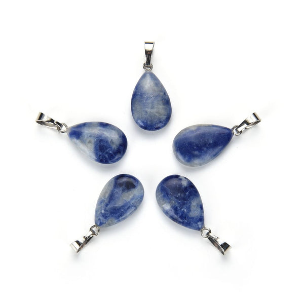 4pcs Natural Blue Sodalite Gemstone Pendants, 20x15mm Teardrop Stone Drops, G2P-T8