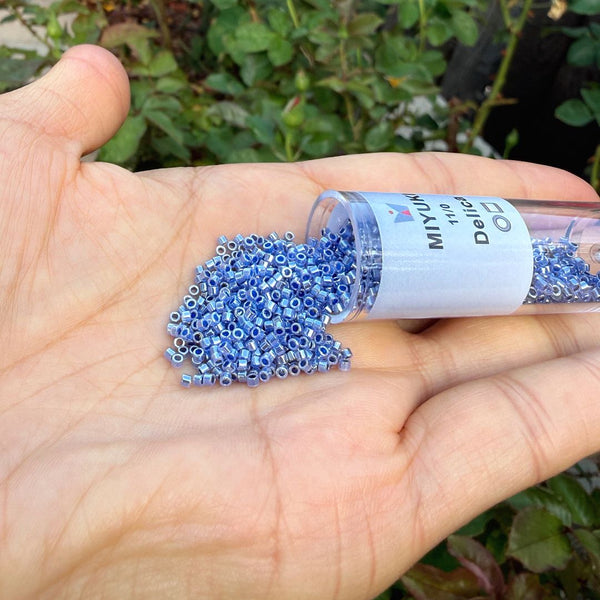 30g Miyuki Delica 11/0 Seed Beads, Opaque Dyed Luster Blue DB243
