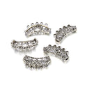 10pcs Large Hole Curved Filigree Flower Noodle Tubes, 5 Closed Ring Link, Antique Silver, 35mm (1.38 Inch), Hole ID 3.5mm, MC-L12