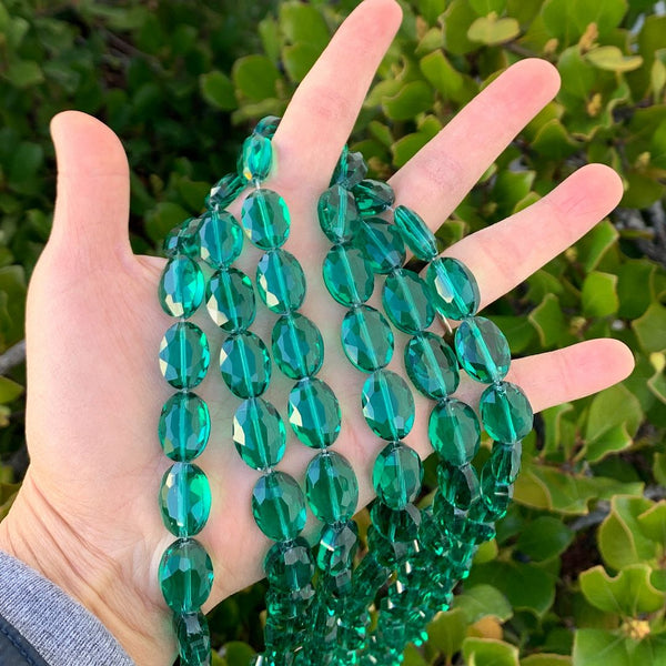 50pcs Creative Club Faceted Flat Oval Crystal Beads, Emerald Green, 16x12mm/Large, Hole ID 1.1mm, CCO-24