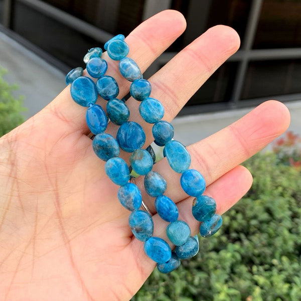 1 Strand Stretch Natural Blue Apatite Free Form Gemstone Bracelet, 7-10mm Beads, Length Selections: 7 inch/7.5 inch