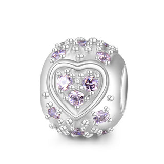 1pc 925 Sterling Silver Round Heart Pattern October Birthstone Bead Charm, Pink Tourmaline Cubic Zirconia CZ, 11x9mm, Hole ID 4.5mm, EC1-H10