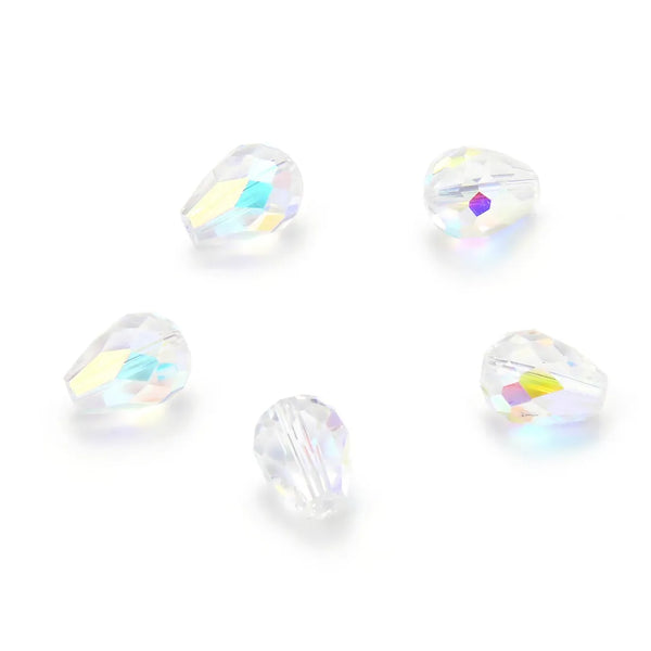 24pcs Adabele Austrian Faceted Teardrop Crystal Beads #5500, Clear AB, 8mm x 6mm, Hole ID 1mm, SST-802