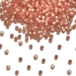 30g Miyuki Delica 11/0 Seed Beads, Translucent Silver-Lined Peach DB622