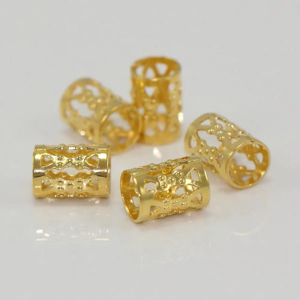 100pcs Large Hole Filigree Tube Beads, 18K Yellow Gold Plated Brass, 8x6mm, Hole ID 4.9mm, CF106-G