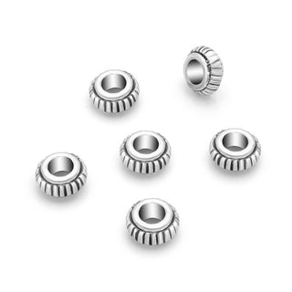 200pcs Wheel Barrel Rondelle Beads, Antique Silver, 7.3mm, Large Hole 3.5mm, MC-S3