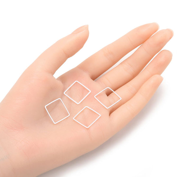 100pcs Square Beading Hoops, Open Back Bezel Frame, Sterling Silver Plated Brass, Size Selections: 12mm/16mm/20mm