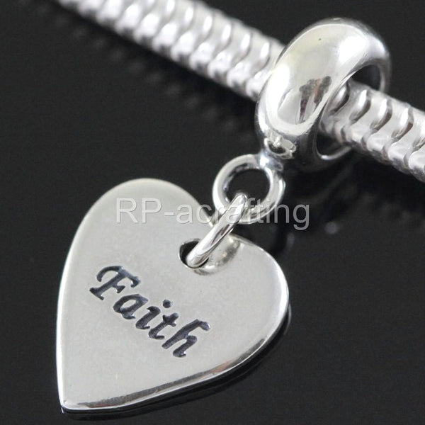 1pc Real 925 Sterling Silver Faith Love Heart Bead Charm Pendant, Compatible with Pandora All Other Charm Bracelets, EC4-D1