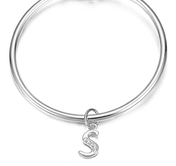 1pc 925 Sterling Silver Letter S Charm, Tarnish Resistant Rhodium Plated, Cubic Zirconia CZ Name Initial Pendant Drop,SSP-C19