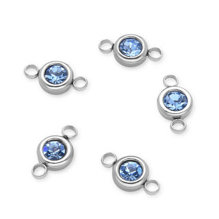 10pcs Grade A March Aquamarine Blue Birthstone Links, Stainless Steel, Tarnish Resistant, 6mm, CCP34-3
