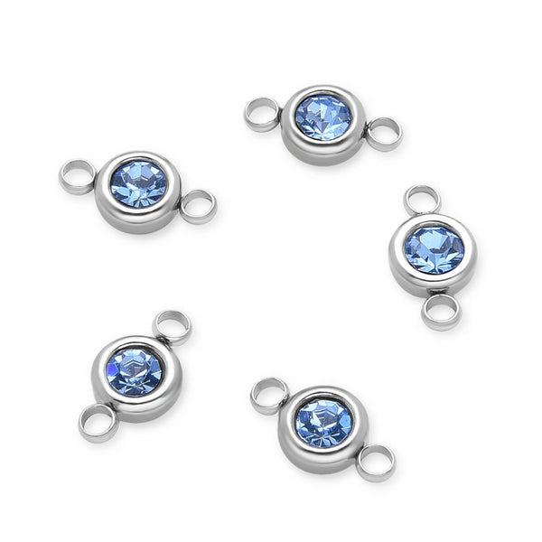 10pcs Grade A March Aquamarine Blue Birthstone Links, Stainless Steel, Tarnish Resistant, 6mm, CCP34-3