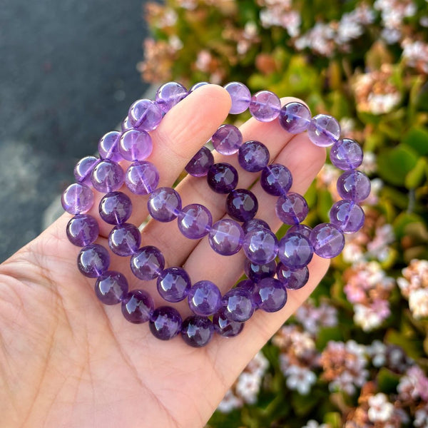 1 Strand Stretch Natural Grade A Purple Amethyst Beaded Gemstone Bracelet, 10mm Bead, Length Selections: 7 inch/7.5 inch/8 inch/8.5 inch
