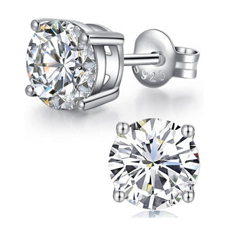 1 pair 925 Sterling Silver Stud Earrings, 5mm/0.5 Carat Round Cut Cubic Zirconia CZ Diamond, SSE74-5