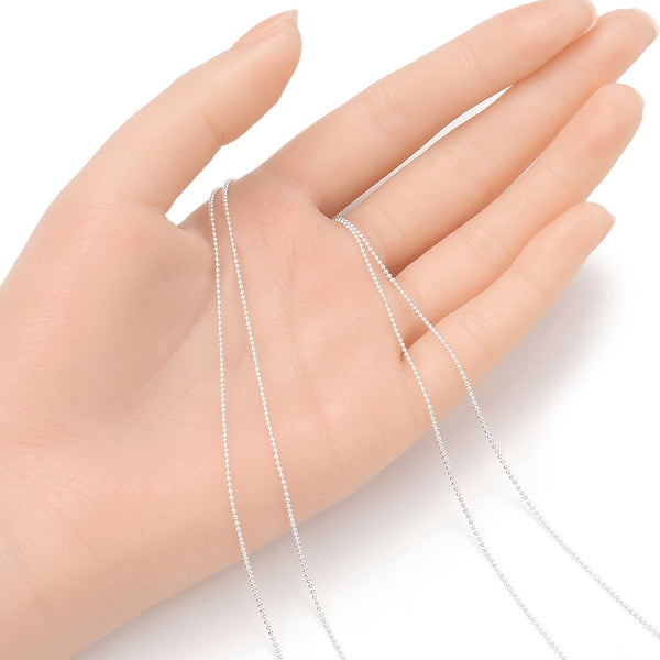 5 Feet 925 Sterling Silver Unfinished Beaded Ball Chain Links, 1mm, Thin Small SSK-C1