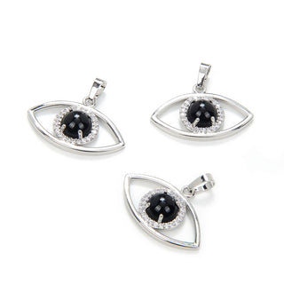 2pcs Natural Black Obsidian Gemstone Pendants, 33x18mm Evil Eye Stone Drops, G2P-L5