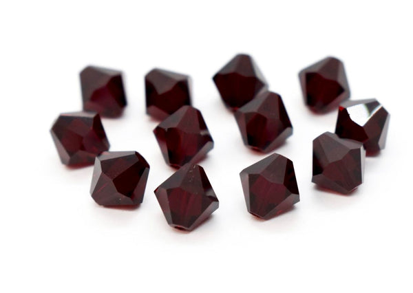 100pcs Preciosa Faceted Bicone Crystal Beads, Garnet (Dark Red), Size Selections: 3mm/4mm/6mm