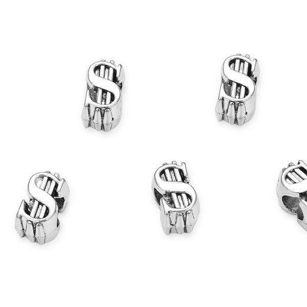 20pcs Dollar Sign Wealth and Abundance Large Hole Beads, Hole ID 4.5mm, Antique Silver, Zinc Alloy Metal, MEC-F1