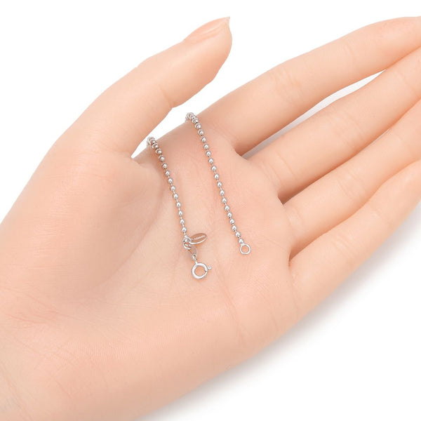 1pc 925 Sterling Silver Beaded Chain Bracelet, 2mm Beads, Tarnish Resistant White Gold Plated, Length Selections: 7 inch/7.5 inch/8 inch