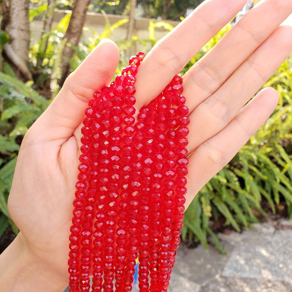500pcs Creative Club Faceted Rondelle Crystal Glass Beads, Light Siam Red, 6x4mm, Hole ID 1mm, CCR606