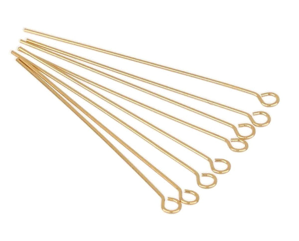 20pcs Real 1/20 14K Gold Filled Eye Pins Eyepin, 24 Gauge/0.5mm, Length Selections: 1 inch/1.5 inch/2 inch