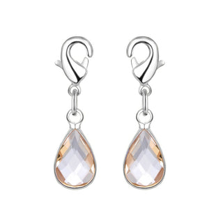 2pcs Clip On Dangle April Diamond Clear Birthstone Charm Drops, Tarnish Resistant, Sterling Silver Plated Lobster Clasp, BL7-4