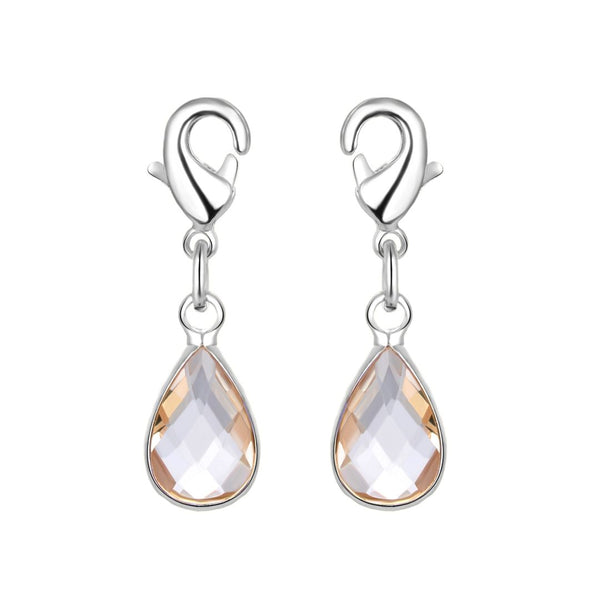 2pcs Clip On Dangle April Diamond Clear Birthstone Charm Drops, Tarnish Resistant, Sterling Silver Plated Lobster Clasp, BL7-4