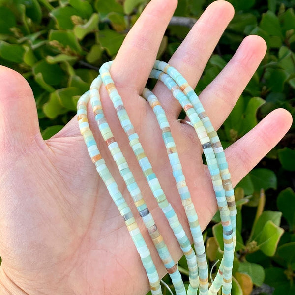 Natural Amazonite Amazonstone Gemstone Heishi Tube Rondelle Beads, 4x2mm/Small, Hole ID 0.9mm, 14.5 Inch/1 Strand, GH-C11