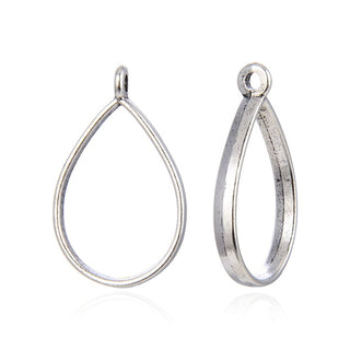 20pcs Open Back Pearl Teardrop Bezel Blanks, Pendant Base, Large Resin Mold, Antique Silver, 34x20mm, CF286-4